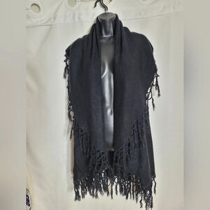 LOOK Black Tassled Cardigan Poncho Shrug Wrap